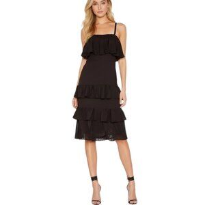 Lovers + Friends Hailey Eyelet Midi Dress Tiered Black S NWT